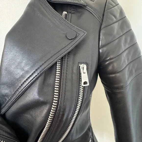 All Saints Leather Jacket Halley Biker US2 UK6 - Picture 4 of 7